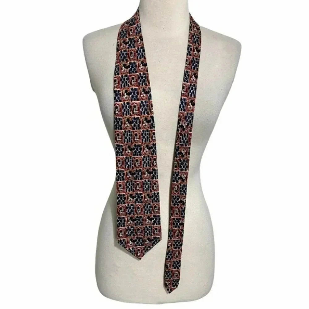 Mickey‎ Unlimited Necktie OS Red Navy Blue Mickey Mouse Goofy Geometric Disney